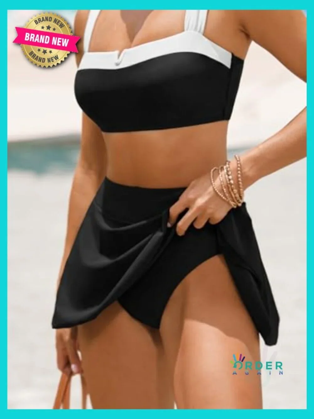 Women's Bikini Set High Waisted Swim Skirt Crossback Tie Modest Two Piece